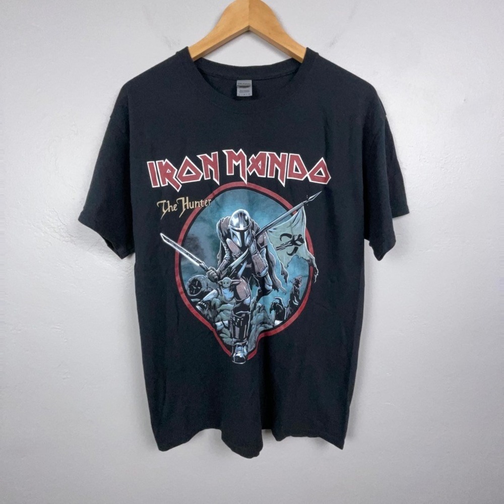 Draculabyte Iron Mando T-Shirt Men Large Black The Hunter Star Wars Graphic Tee